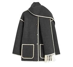 SeekMe Womens Embroidered Scarf Jacket Oversized Wool Blend Coat Button Down Winter Outerwear wit... | Amazon (US)