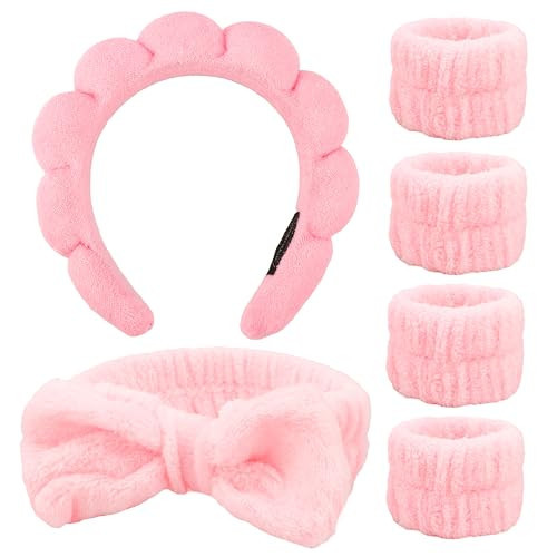 AOPRIE SPA Headbands for Washing Face Makeup Headbands with Bow Hair Band Women Facial Head Band Wrist Towel Wraps For Shower Face Mask Pink Style Pink, 6 Pack | Amazon (US)