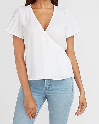 Pleated Sleeve Wrap Front Top | Express