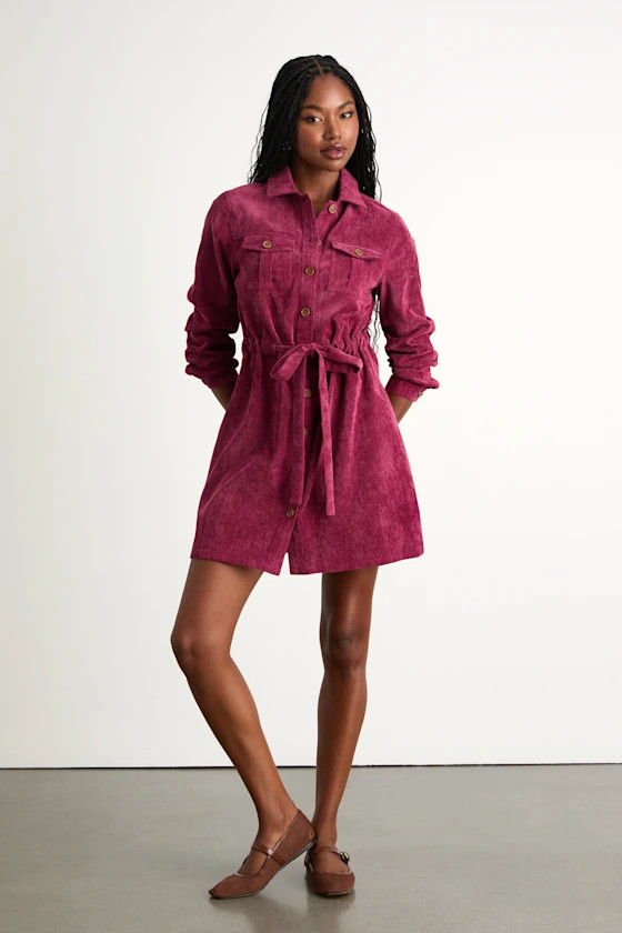 Simple Affection Magenta Corduroy Mini Dress With Pockets | Lulus