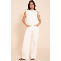 Ecru Seam Detail Wide Leg Jeans | PrettyLittleThing UK