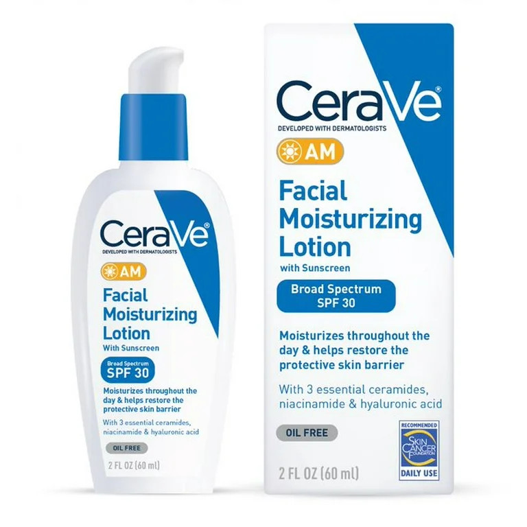 CeraVe AM Lotion Face Moisturizer with SPF 30, Normal to Oily Skin Daily Face Sunscreen, 2 fl oz | Walmart (US)