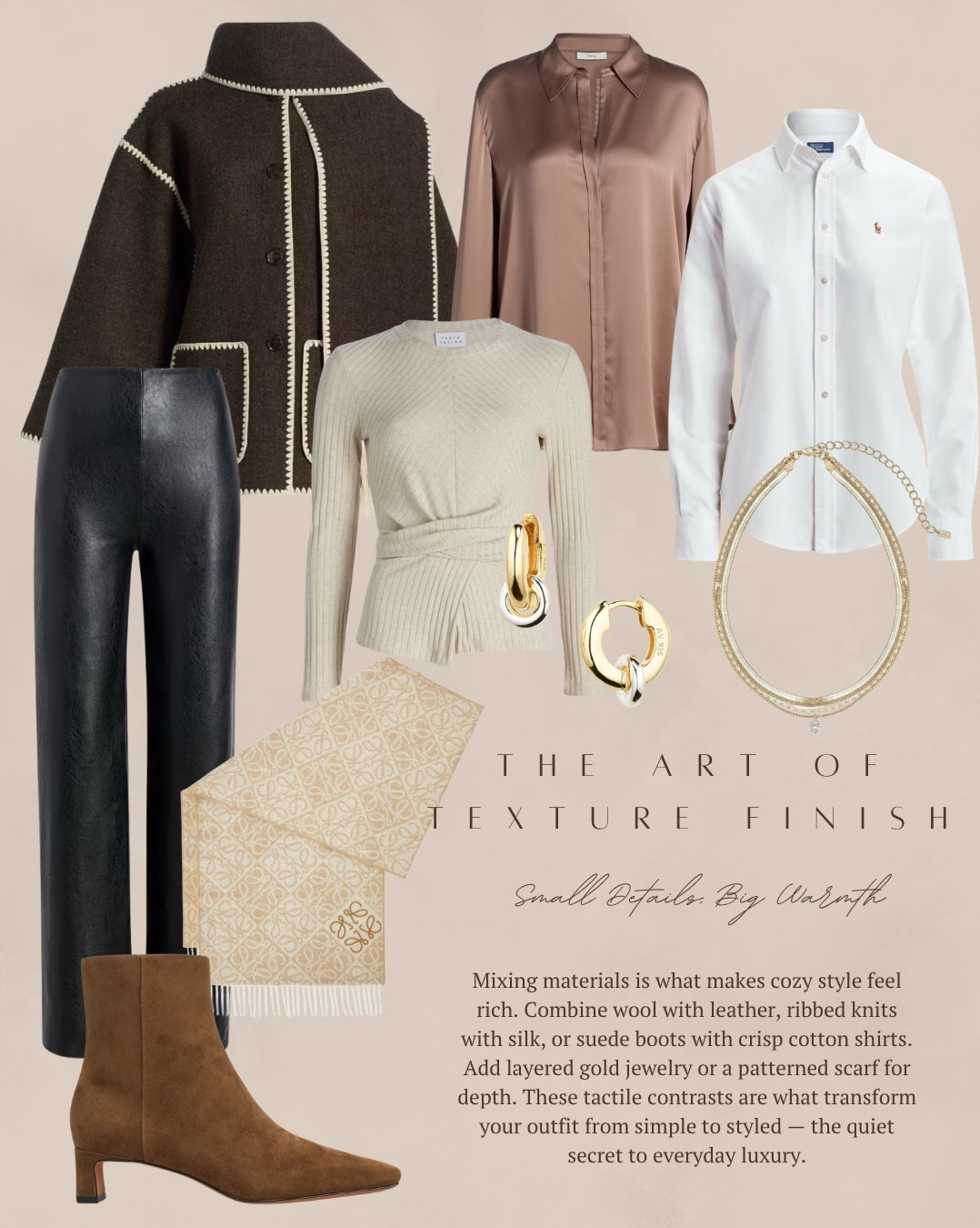 This week it’s all about highlighting layering at its best, this week focuses on styling oversized knits, trench coats, chunky scarves, and tailored blazers together. Everyday basics transform into styled looks when layered with intention. Perfect for that in-between season where warmth meets style. I found some pieces that are perfect for this style vibe. There are button down tops (poplin and silk) along with a knit top, cozy jacket, leather pants, scarf, booties and some gold jewelry. Secondly I found some pieces from Zara that can be used for so many outfits: suede trench, knit top, jeans and a cozy striped scarf. Lastly I have two amazing classic trench coats at different price points for all budgets! All items linked ⬆️

#ltkcreator #ltkfinds #ltkwatchnow #fall #falloutfits #fallfashion #suede #trench #sweater #boots 

#LTKgrwm #LTKootd #LTKHoliday