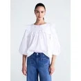 Free Assembly Women's and Women's Plus Ruffle Yoke Cotton Top with Puff Sleeves, Sizes XS-4X | Walmart (US)
