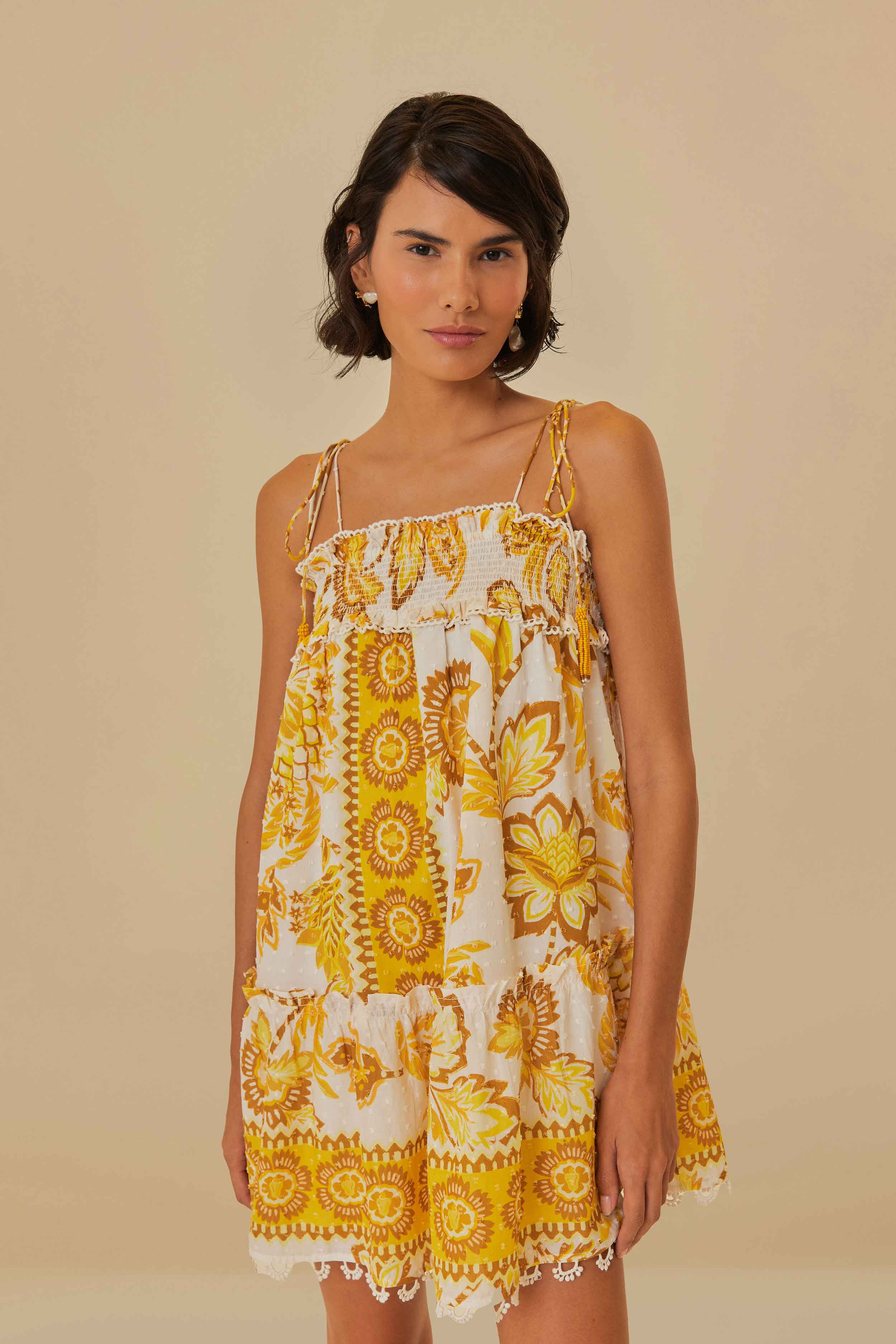 Off-White Aura Floral Mini Dress | FarmRio (US)