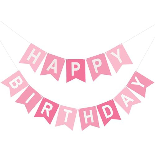Pink Happy Birthday Banner Birthday Party Banner NO DIY Happy Birthday Sign Pre-Strung Birthday Hanging Decoration for Women Men Girl Boy Party Supplies (Pink) | Amazon (US)