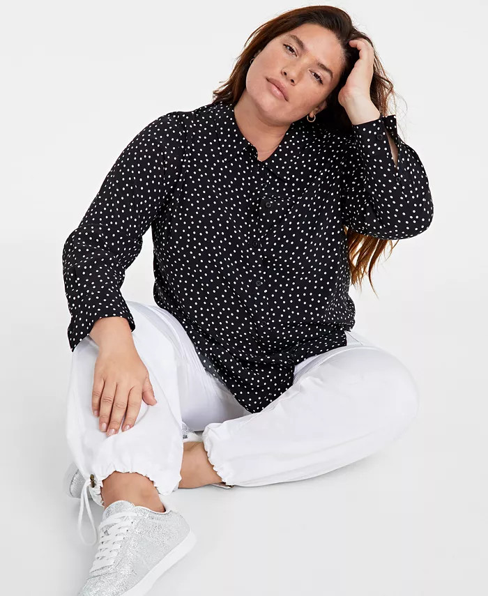 Trendy Plus Size Printed Collared Shirt, Created for Macy's | Macy's