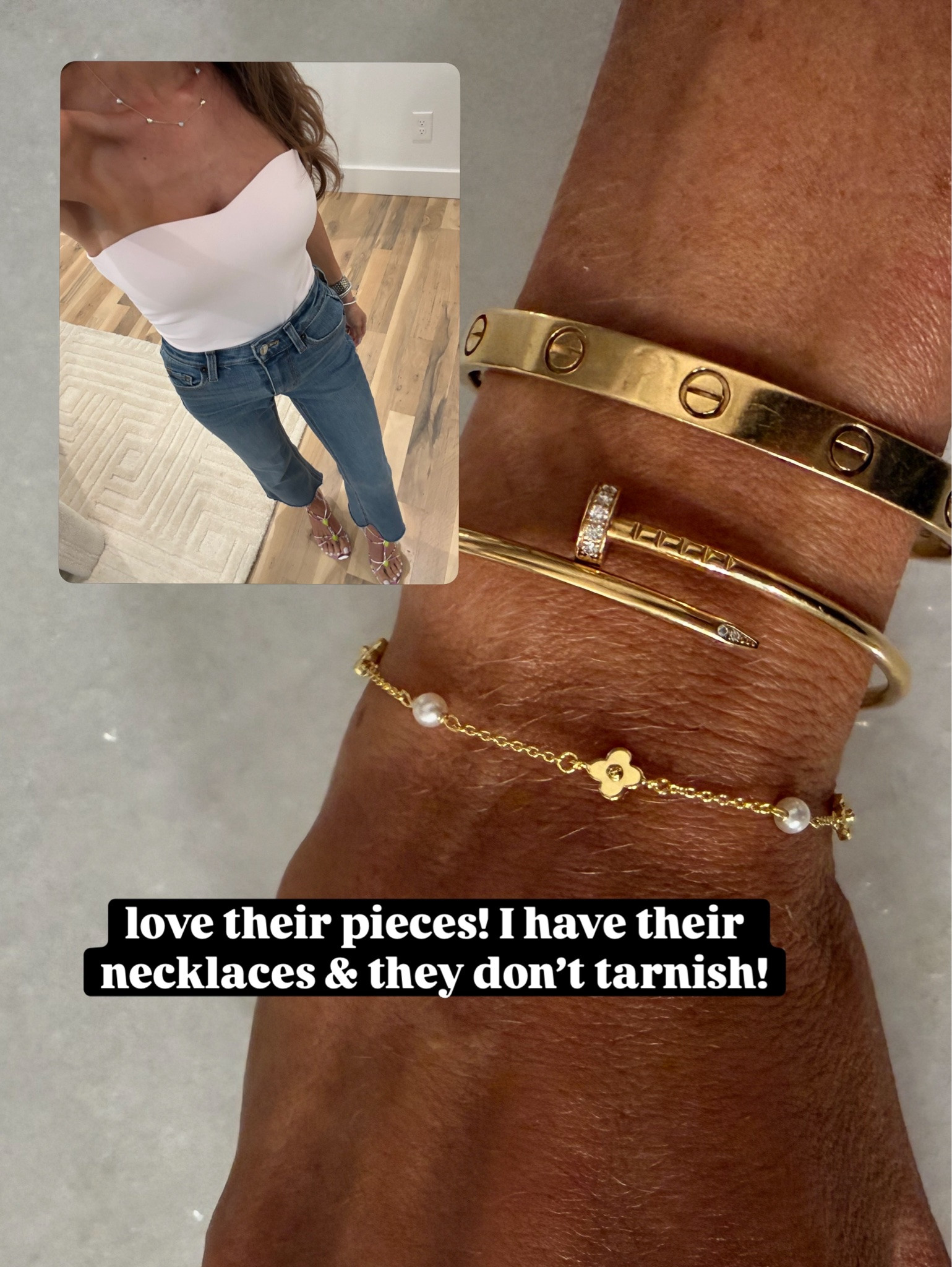 Tarnish free gold bracelet also love their dainty necklaces

#LTKPetite #LTKSaleAlert #LTKootd