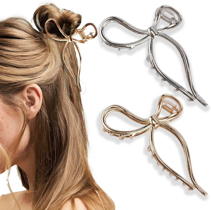 2Pcs Metal Bow Claw Clips for Women, Bow Hair Clips Stylish Hair Claw Clips for Women, Large Claw... | Amazon (US)