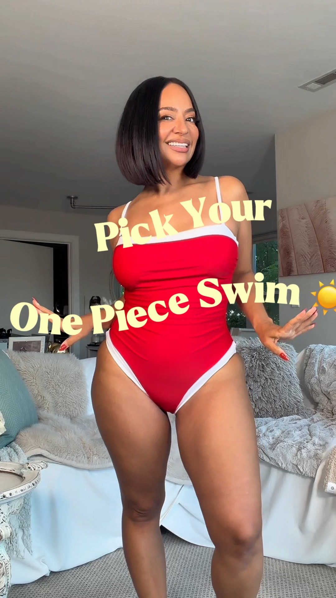Pick your one piece swimsuit! Red, Black or Pink?! Detachable straps, family friendly and flattering ruching around the tummy 🫶🏽 Fit true to size 

5’3 
32DD
27” Waist
42” Hip
Wearing a M

vacation outfits beach
over 40 
petite curvy swimwear

#LTKSwim #LTKOver40 #LTKPetite