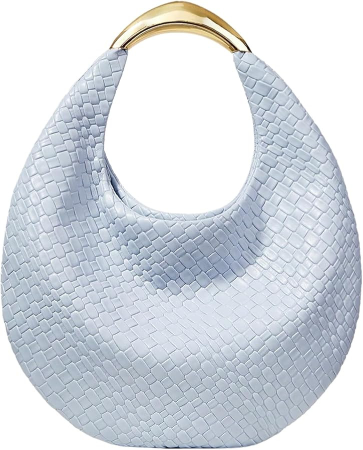 QWINEE Women's Woven Handbag Elegant Clutch Purse Metal Top Handle Cresent Evening Bag Retro PU L... | Amazon (US)