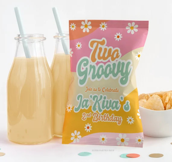 Hippie Flower Chip Bag Printable, Flower Power Birthday Party Decor, Groovy Party Treats, Two Gro... | Etsy (US)