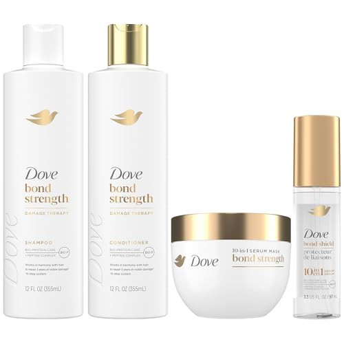 Dove Bond Strength, Damage Therapy System – Shampoo, Conditioner, 10-in-1 Shield Serum & Peptide Mask, Hair Repair Treatment, Anti-Frizz (4 Piece Set) | Amazon (US)
