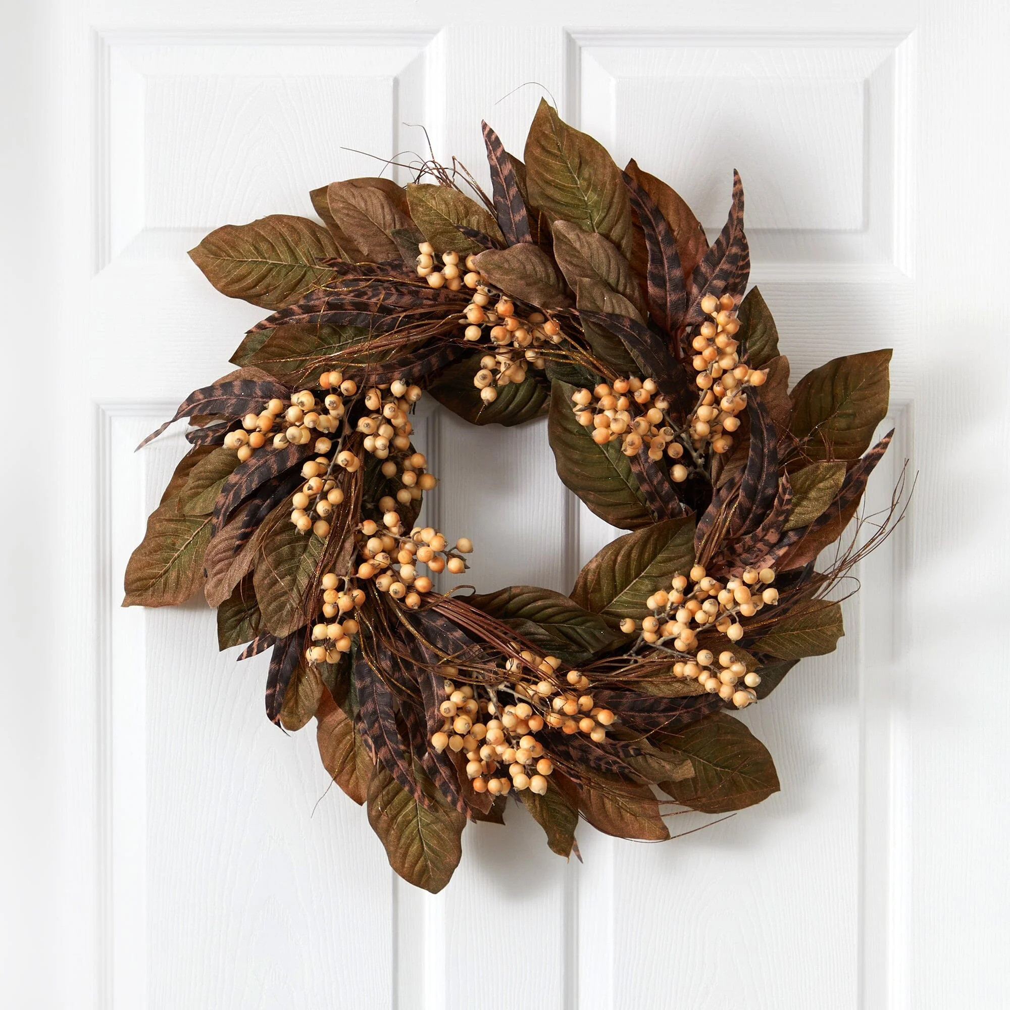 24" Feather and Berry Wreath | Nearly Natural" | Nearly Natural