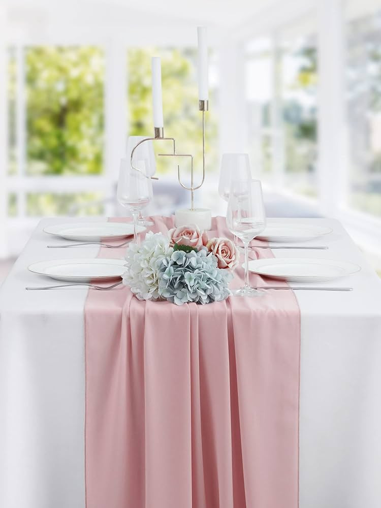 BEDDEB 10Ft Dusty Rose Chiffon Table Runner Sheer Wedding Table Runner 29x120 Inches Romantic Tul... | Amazon (US)