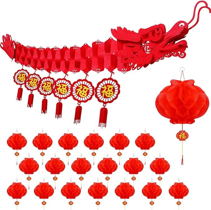 Whaline 3D Chinese New Year Dragon Ceiling Decorations 21Pcs Spring Festival Dragon Garland with ... | Amazon (US)