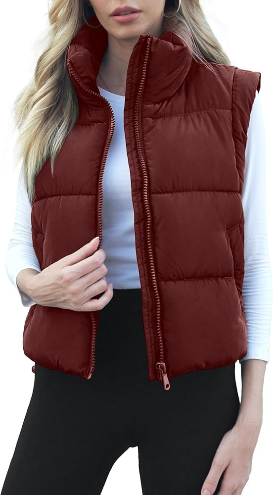 Puffer Vest Women Sleeveless Zip Up Outerwear Warm Lightweight Winter Jackets Coats with Pocket | Amazon (US)