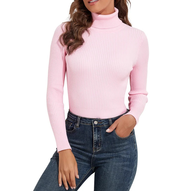 PrettyGuide Women's Ribbed Turtleneck Long Sleeve Sweater Pink S - Walmart.com | Walmart (US)