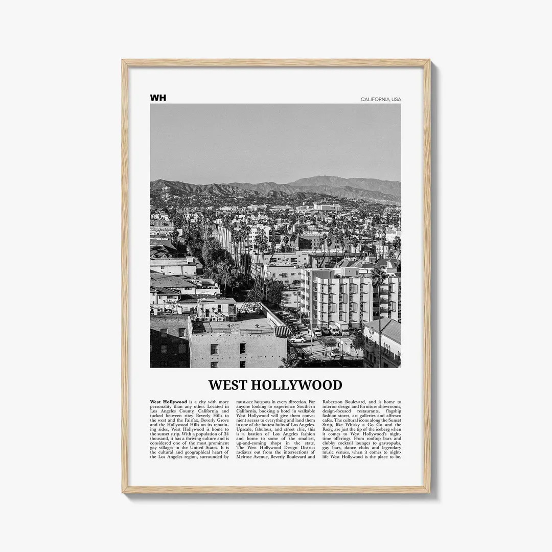 West Hollywood Print Black and White, West Hollywood Art, West Hollywood Poster, Los Angeles, Cal... | Etsy (US)