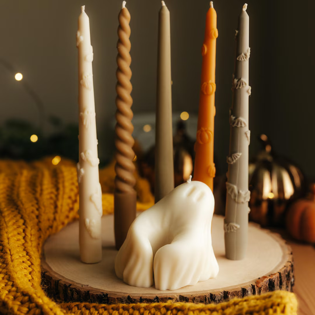 Halloween Taper Candle, Beeswax Taper, Fall Colored Tall Candles, Halloween Home Decor, Ghost Can... | Etsy (US)
