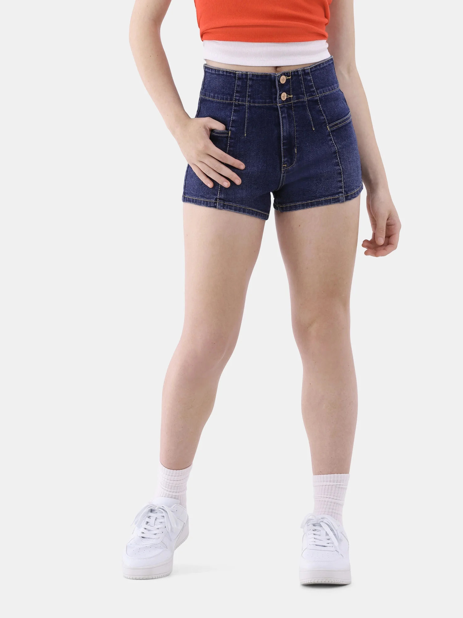 No Boundaries Pintuck Denim Shorts, 3” Inseam, Women’s and Women’s Plus | Walmart (US)