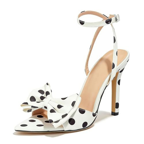 Women'S Polka Dot Stiletto Sexy Sandals with Bow Elegant Pointed Toe 3.94 Inch High Heels Ankle S... | Amazon (US)