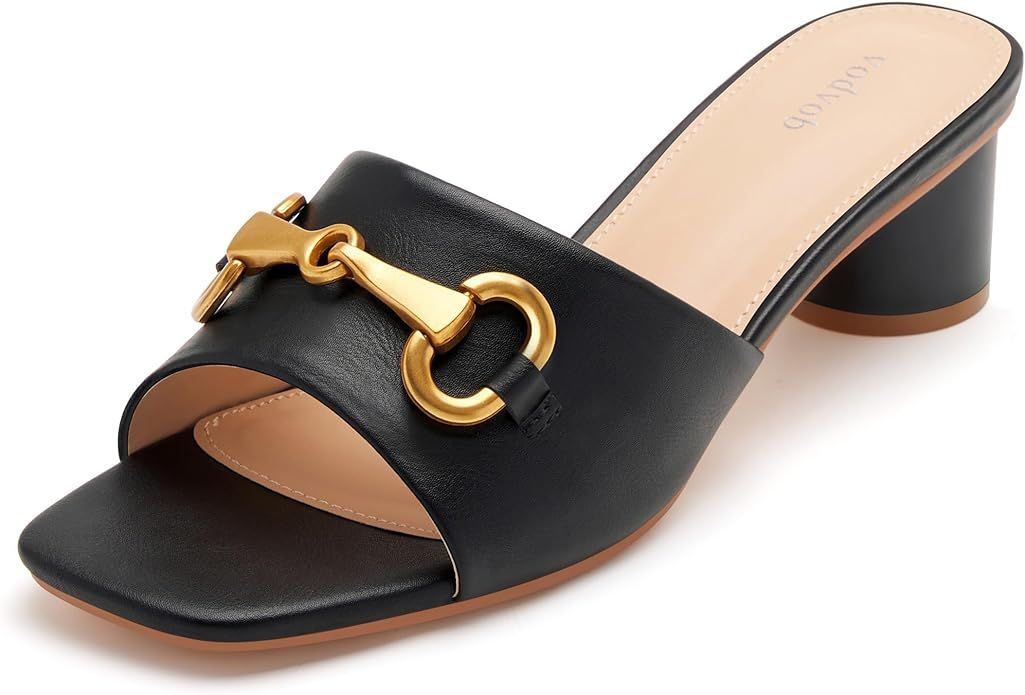 vodvob Women's Low Block Round Heel Sandals Slip on Square Open Toe Mules Sandals Fashion Comfort... | Amazon (US)