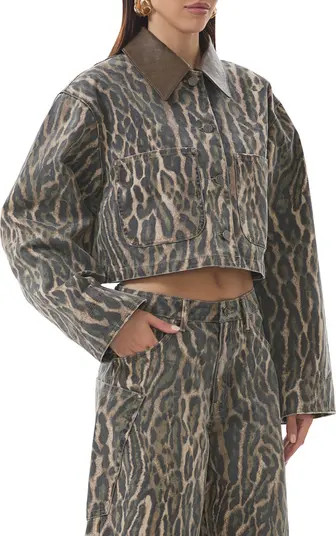 Wrenley Leopard Crop Denim Jacket | Nordstrom