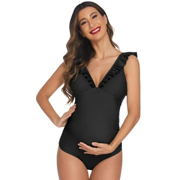 Enjoyfashion Maternity Swimsuit V-Neck One Piece Swimwear Ruffled Lace Up Bathing Suits - Gift fo... | Walmart (US)