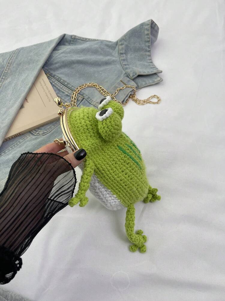 Handmade Crochet Cartoon Frog Chain Crossbody Bag Coin Purse Novelty Shoulder Bag | SHEIN