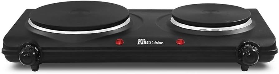 Elite Gourmet EDB-302BF# Countertop Double Cast Iron Burner, 1500 Watts Electric Hot Plate, Tempe... | Amazon (US)