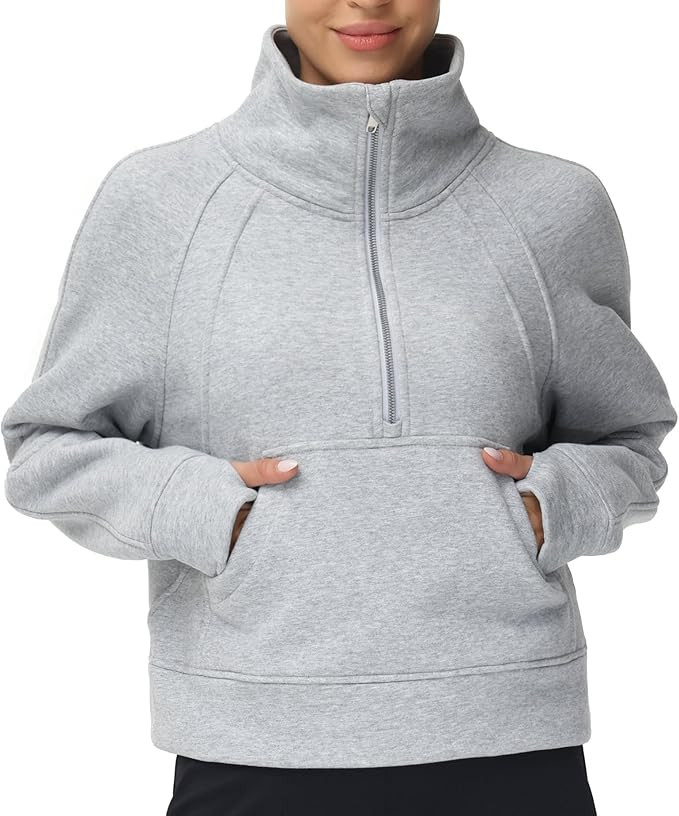 THE GYM PEOPLE Womens' Half Zip Pullover Fleece Stand Collar Crop Sweatshirt with Pockets Thumb H... | Amazon (US)