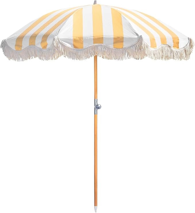 6.5ft Boho Beach Umbrella with Fringe, UPF 50+ Tassel Umbrellas with Carry Bag, Premium Wood Pole... | Amazon (US)