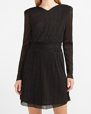 Metallic Pleated Padded Shoulder Dress | Express