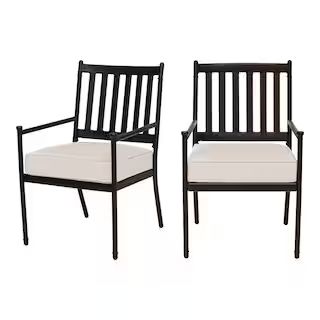 StyleWell Pendle Hill Black Stationary Metal Outdoor Dining Chair with SDP Almond Biscotti (Tan) ... | The Home Depot