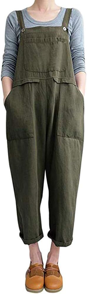 Women's Baggy Wide Leg Overalls Cotton Linen Jumpsuit Harem Pants Casual Rompers | Amazon (US)