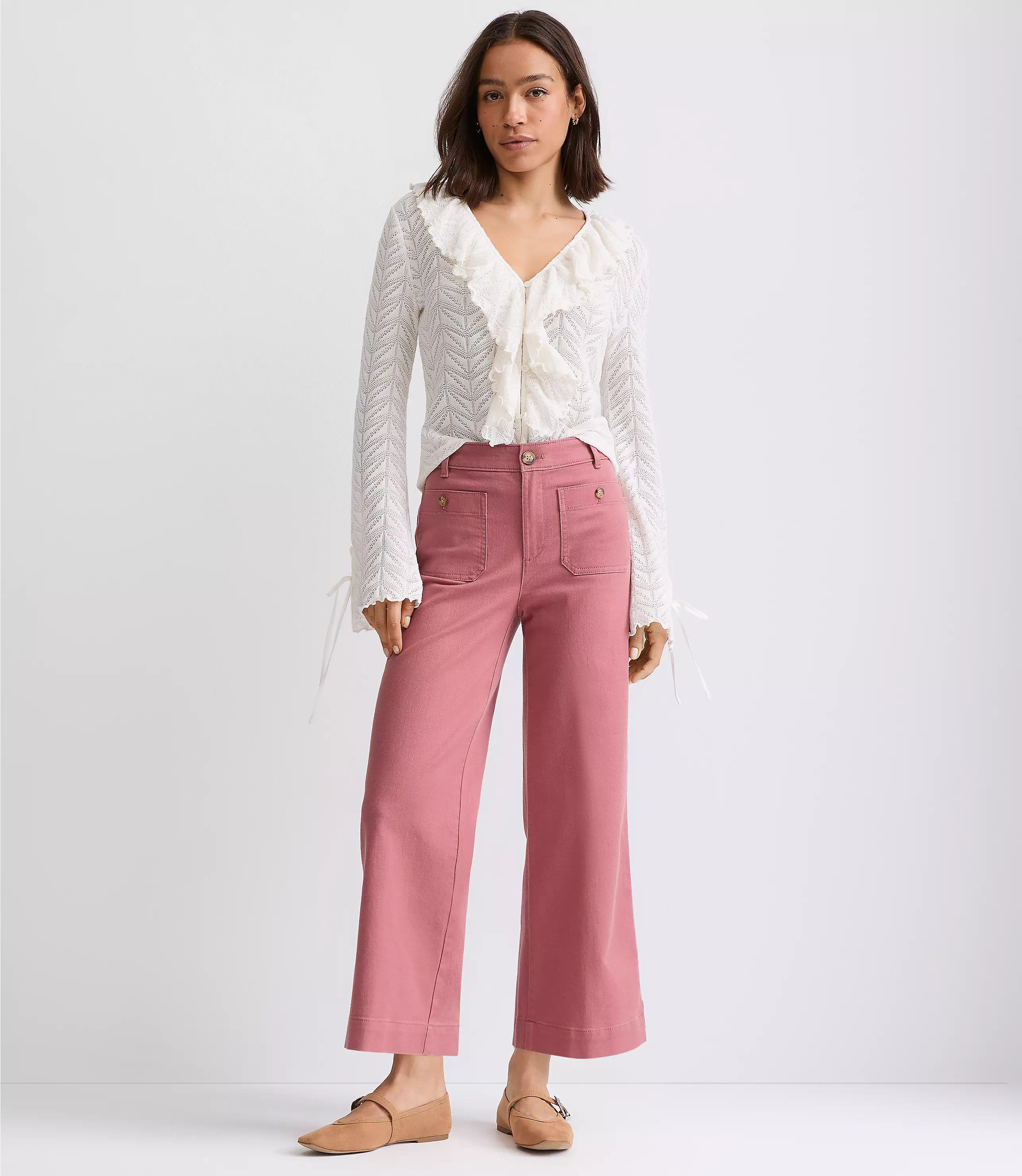 Palmer Wide Leg Crop Pants in Twill | LOFT