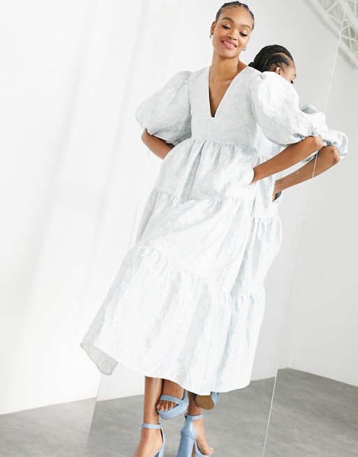 ASOS EDITION jacquard smock dress in pale blue | ASOS (Global)