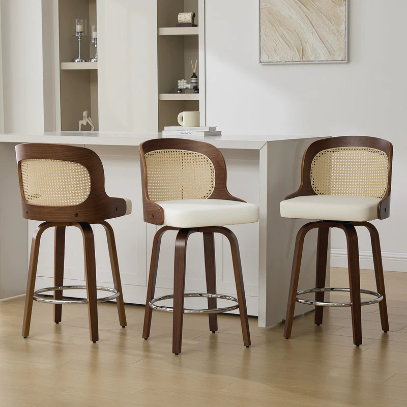 26" Upholstered Swivel Counter & Bar Stool with Rattan Back - 37.4"H x | Overstock