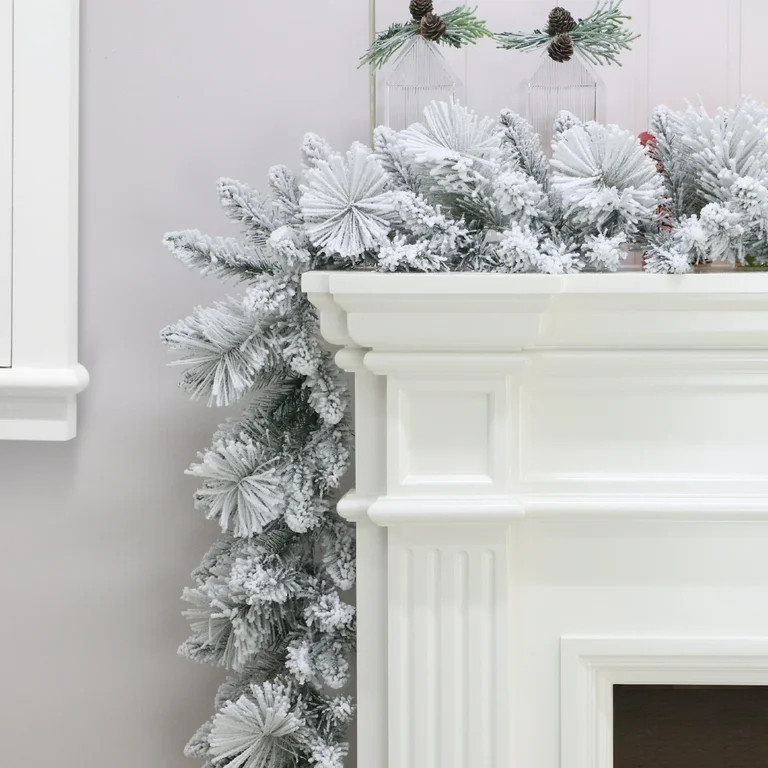 Unlit Winter Frost Flocked Artificial Christmas Garland, Green, 9', by Holiday Time - Walmart.com | Walmart (US)