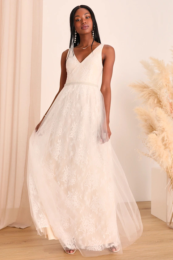 Sweet Love Ivory Lace Beaded Maxi Dress | Lulus