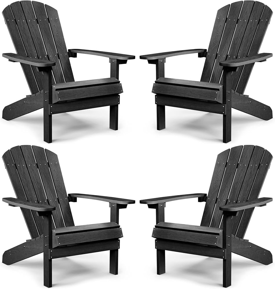 YEFU Adirondack Chairs Set of 4 Plastic Weather Resistant-Black, Modern Poly Lumber Outdoor Chair... | Amazon (US)