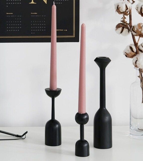 Black Candlesticks 5 Styles Available Wooden Minimalist | Etsy | Etsy (US)