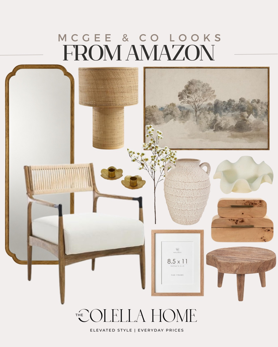 McGee & co. Looks from Amazon include wooden stool, frame, artwork, decorative box, decorative bowl, vase, floral stem, candle stick holder, accent chair, table lamp, floor mirror.

Home decor, neutral home, looks for less, home accents

#LTKHome #LTKSaleAlert #LTKSeasonal