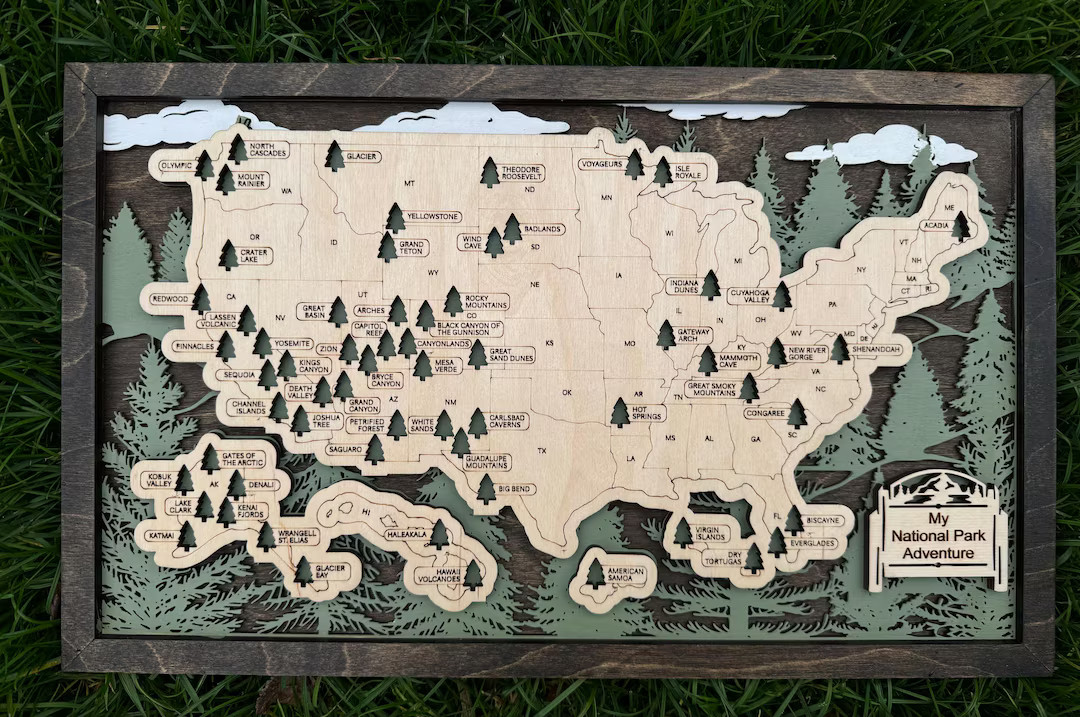 National Parks Map, National parks Travel map, parks, wood map, Personalized US Travel Tracker, C... | Etsy (US)