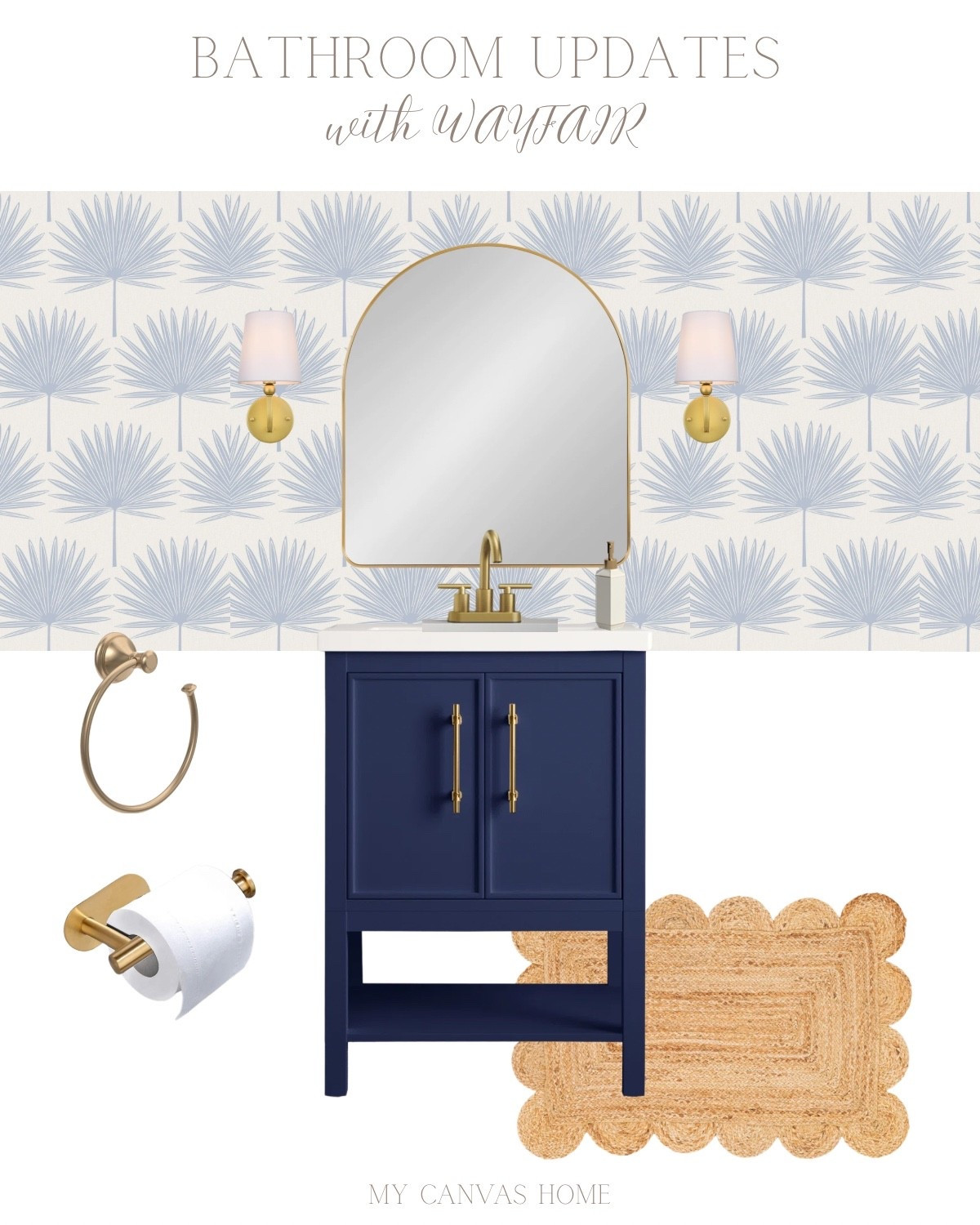 How cute is this powder bathroom design? Small little upgrades such as wallpaper, lighting, or even just an accent rug can really complete a space!

@Wayfair #wayfair #ad #wayfairpartner