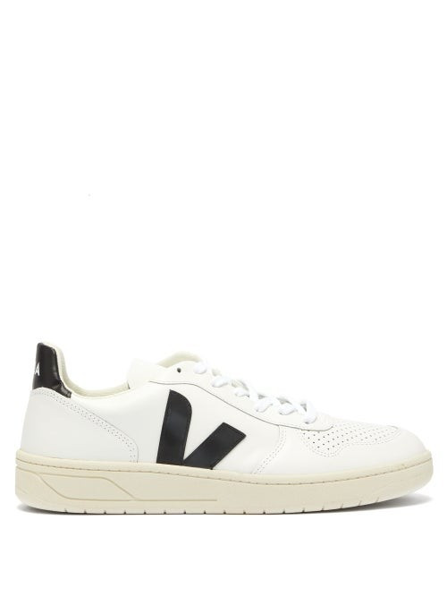 Veja - V-10 Low-top Leather Trainers - Mens - White Black | Matches (US)