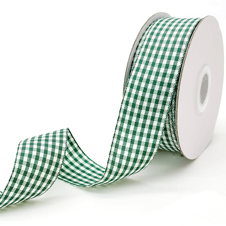 Green and White Gingham Ribbon 1 inch Plaid Ribbon Flower Bouquet Wreath Gift Wrapping Checked Ri... | Amazon (US)