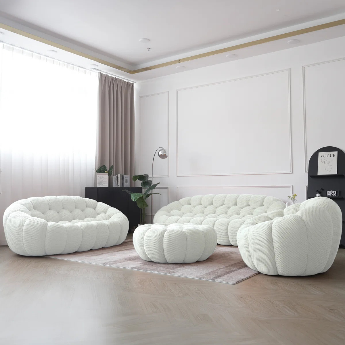 Cenie 4 - Piece Upholstered Pumpkin-shaped Compression Living Room Set with Ottoman(6 Seat) | Wayfair North America