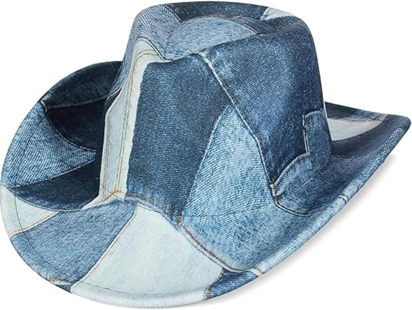 Tie Dye Denim Patchwork Cowboy Hat for Women Men Western Wide Brim Costume Party Hat | Amazon (US)